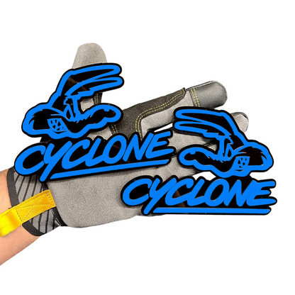 Custom Cyclone auto fender emblem in gray and black for vehicle exterior decoration.