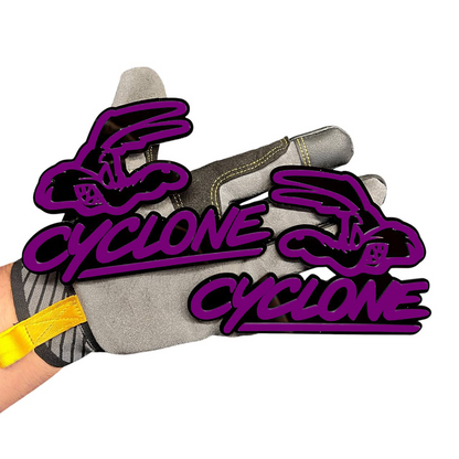 Cyclone car and truck exterior badge with bold script lettering and bird design.