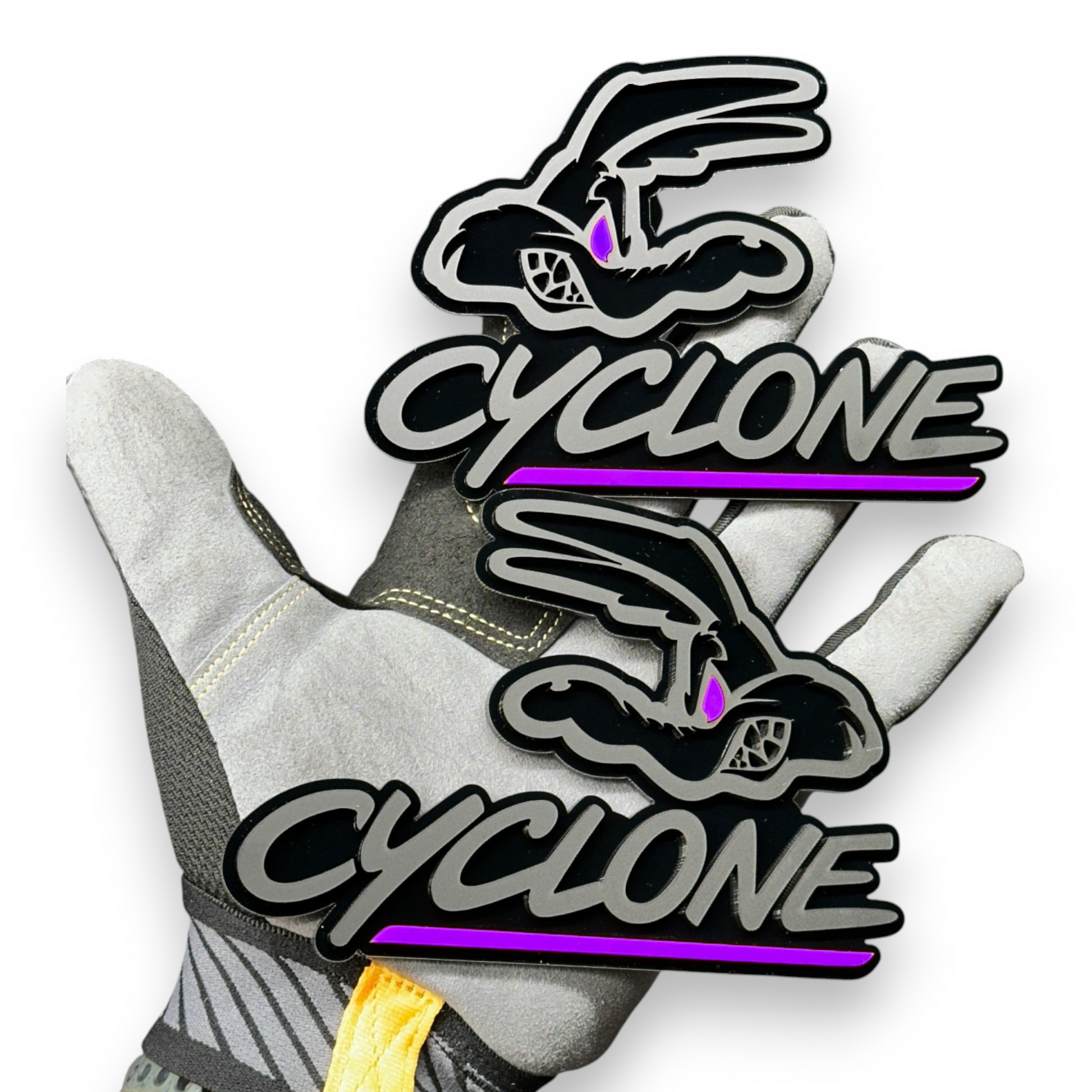Cyclone logo badge automotive accessory close view