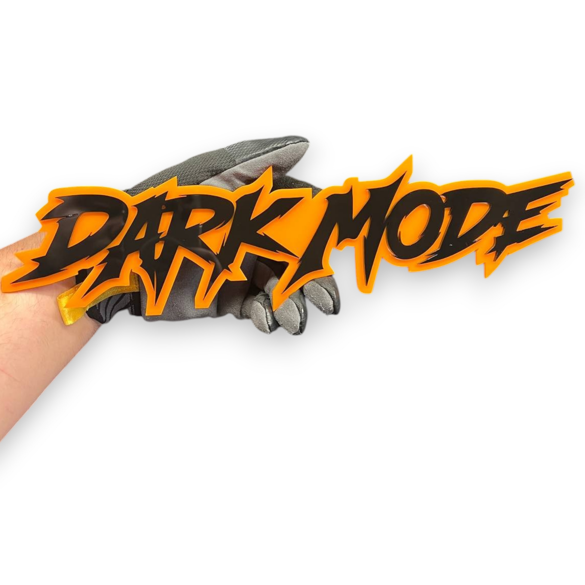 DARK MODE 3D automotive text emblem with aggressive lightning font