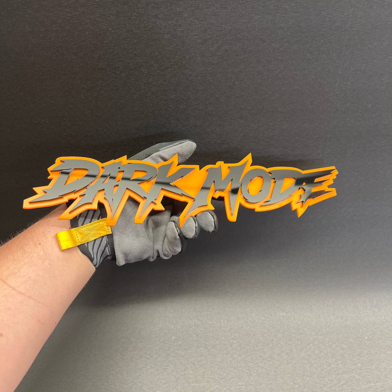 Acrylic DARK MODE car accessory emblem with layered 3D design