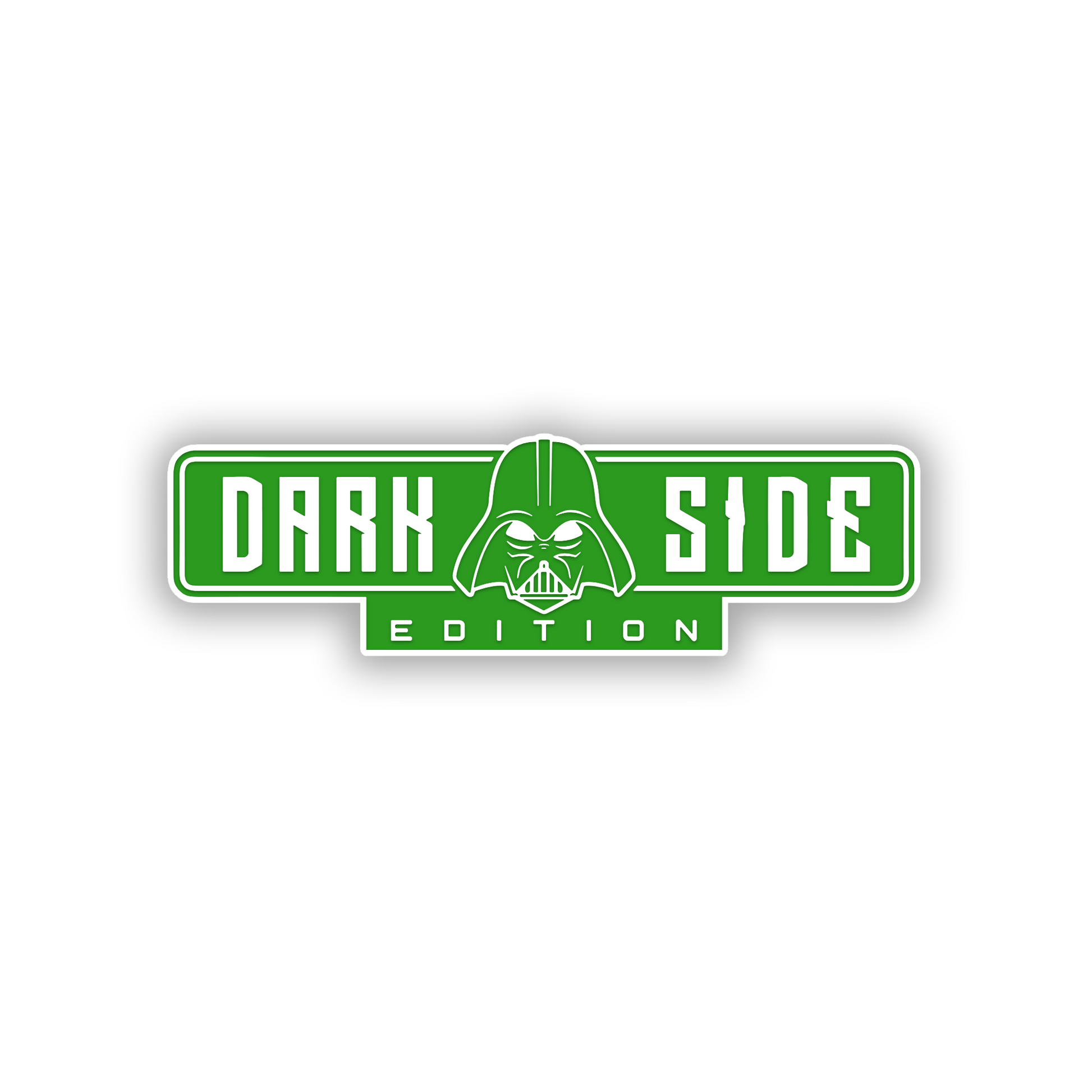 Dark Side Edition engraved fender badge featuring black text and brushed silver background