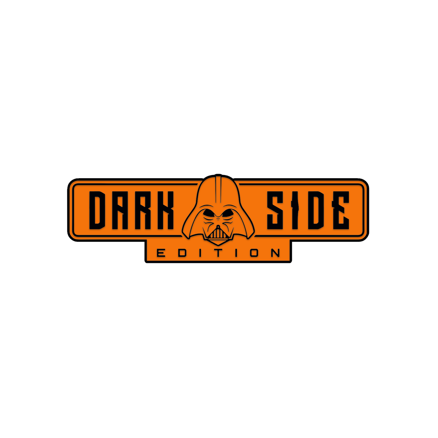 Brushed silver Dark Side Edition automotive badge with black engraved lettering