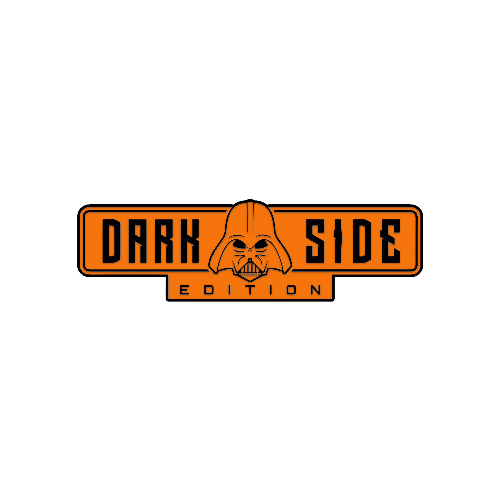 Brushed silver Dark Side Edition automotive badge with black engraved lettering