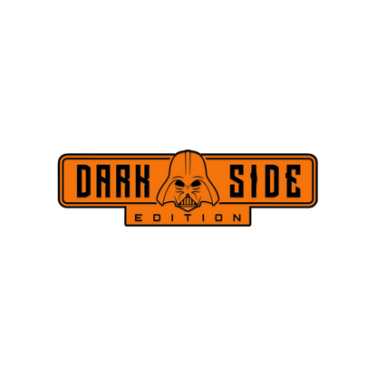 Brushed silver Dark Side Edition automotive badge with black engraved lettering