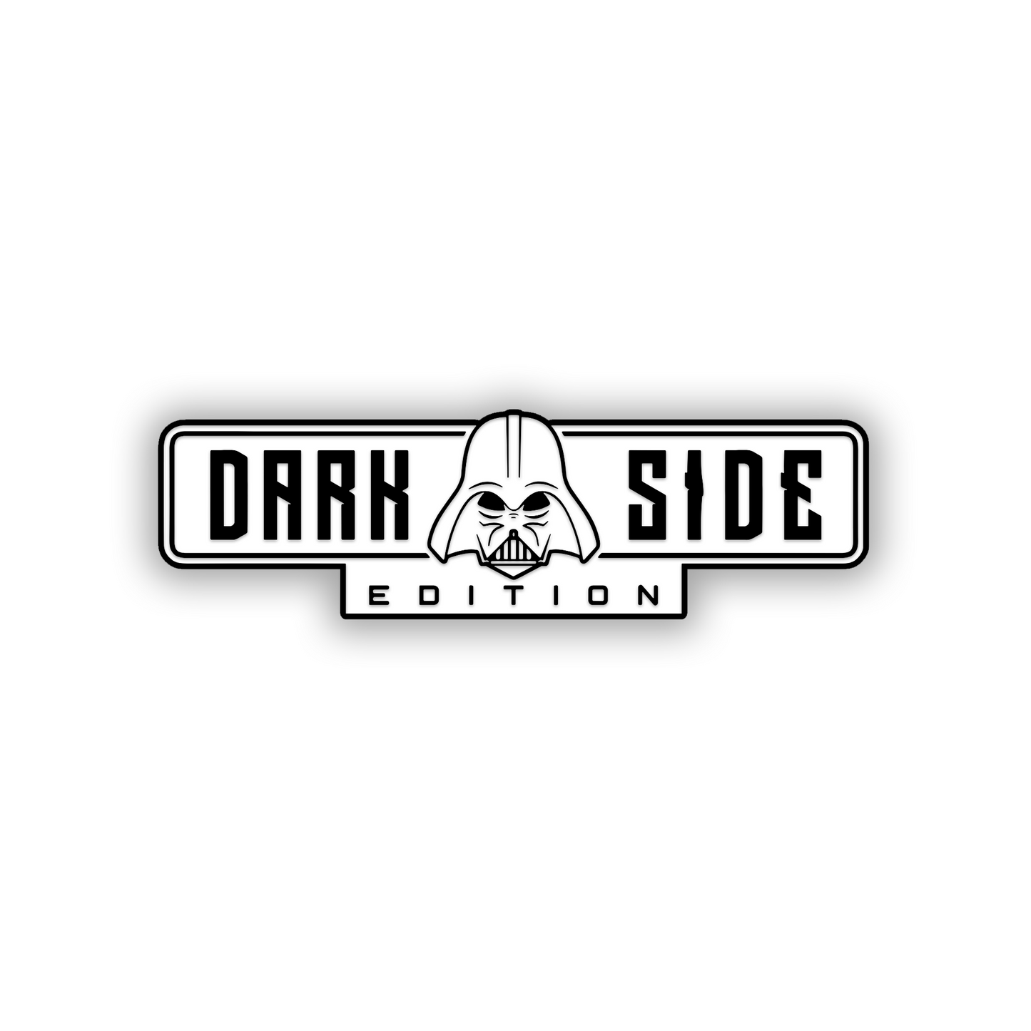 Custom Dark Side Edition vehicle badge with engraved black lettering and helmet artwork