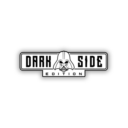 Custom Dark Side Edition vehicle badge with engraved black lettering and helmet artwork