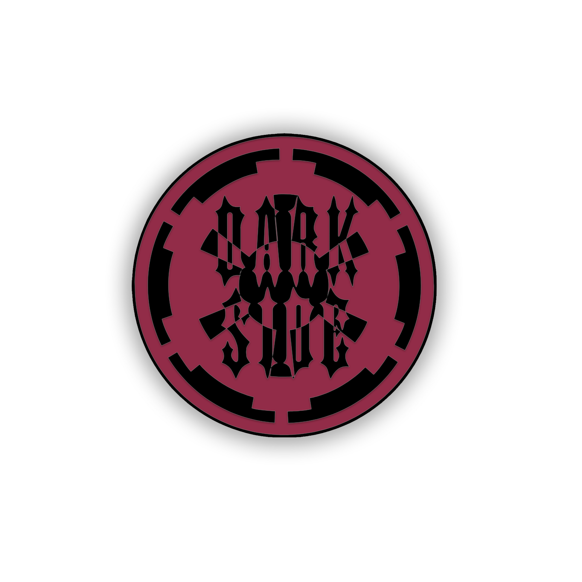 Round Dark Side car badge fender emblem in brushed silver and black
