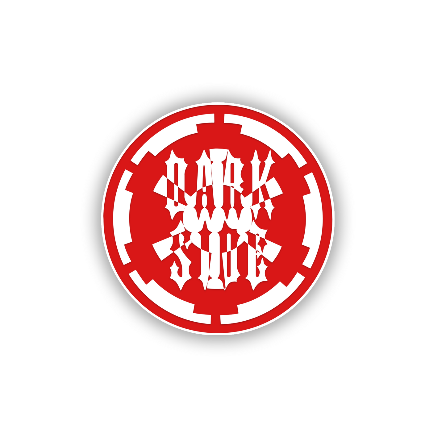 Engraved Dark Side vehicle emblem with gothic lettering
