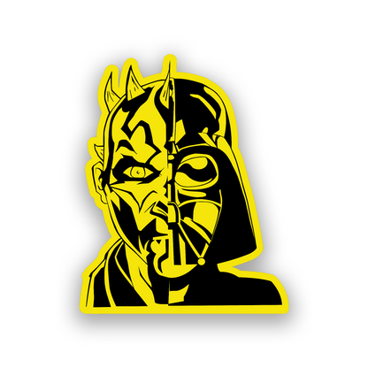 Star Wars inspired split face emblem with engraved Sith character artwork for vehicles