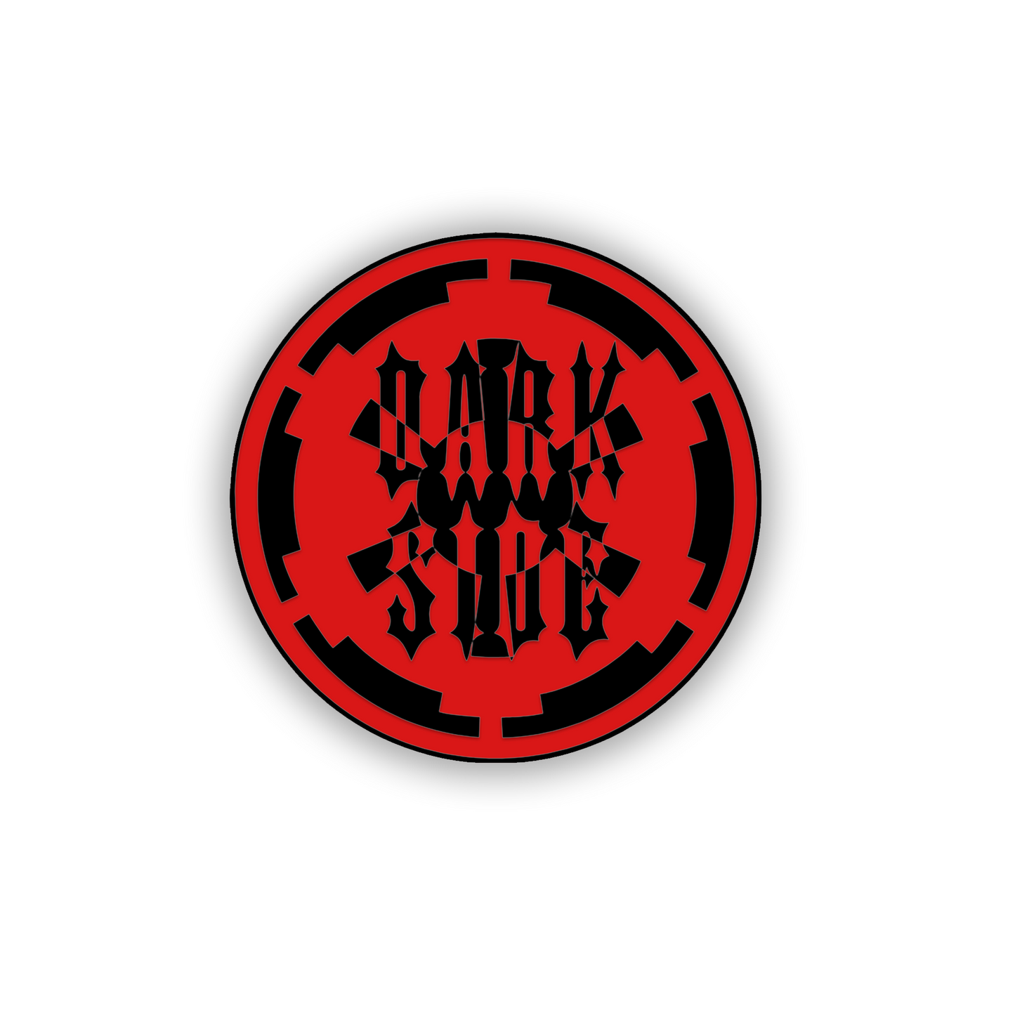 Engraved Dark Side vehicle emblem with gothic lettering