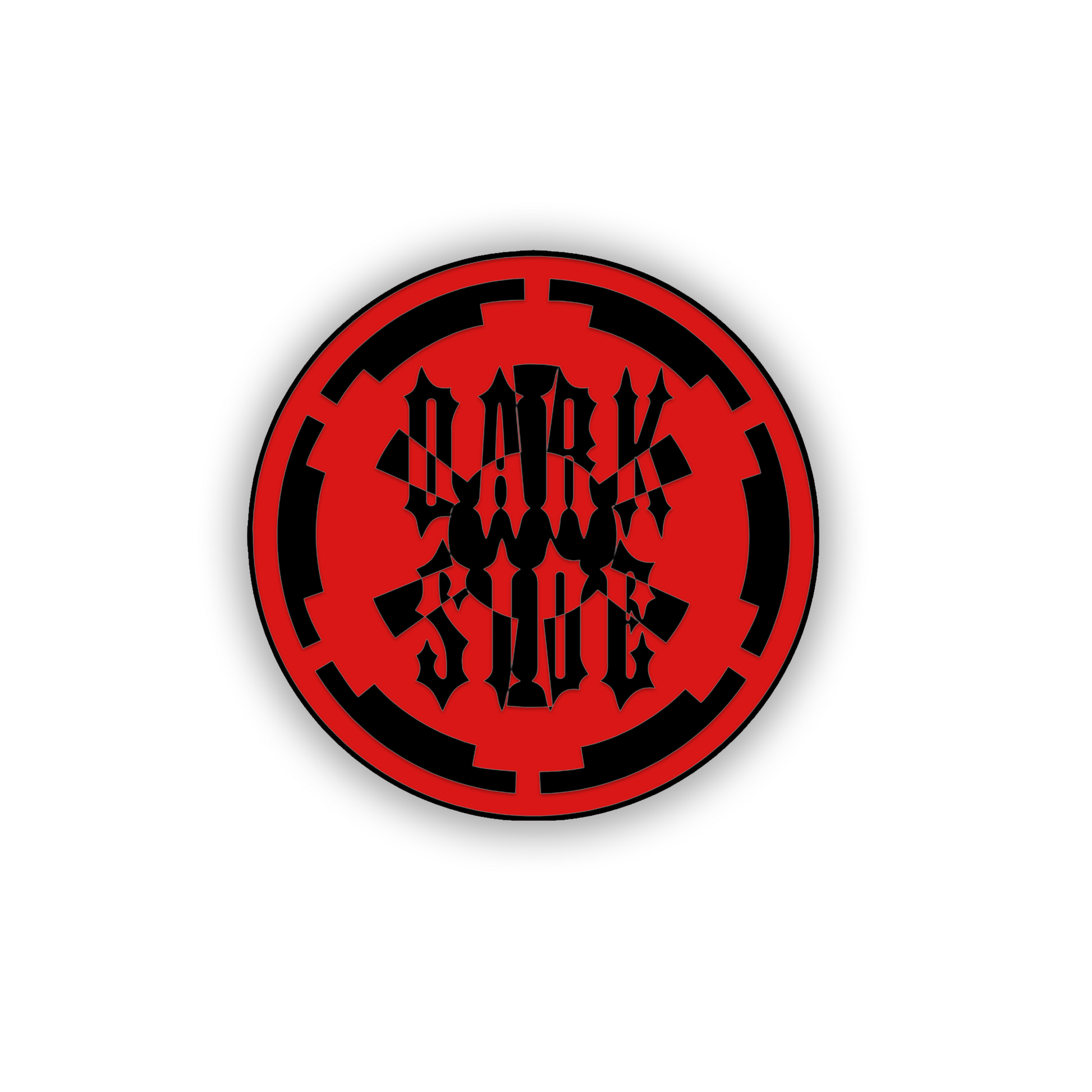 Engraved Dark Side vehicle emblem with gothic lettering