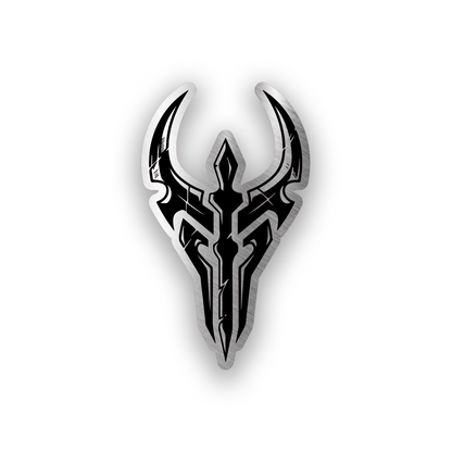 Engraved car badge with dark side mask inspired automotive artwork