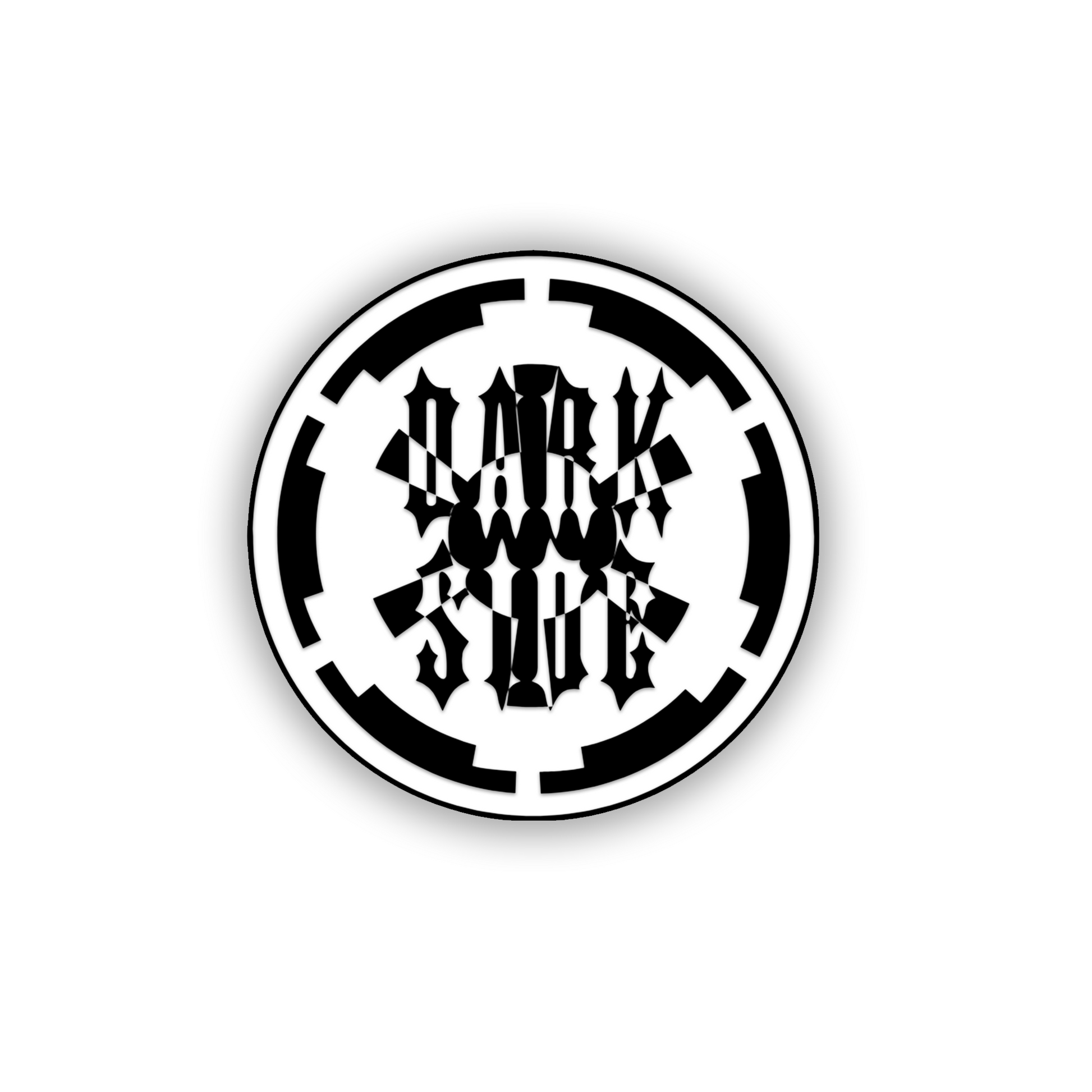 Engraved Dark Side vehicle emblem with gothic lettering