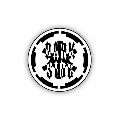 Engraved Dark Side vehicle emblem with gothic lettering