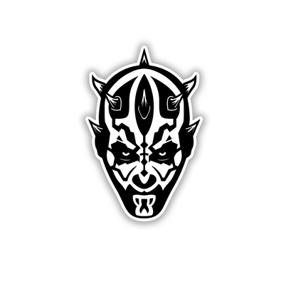 Laser-engraved Darth Maul car badge with bold black facial markings