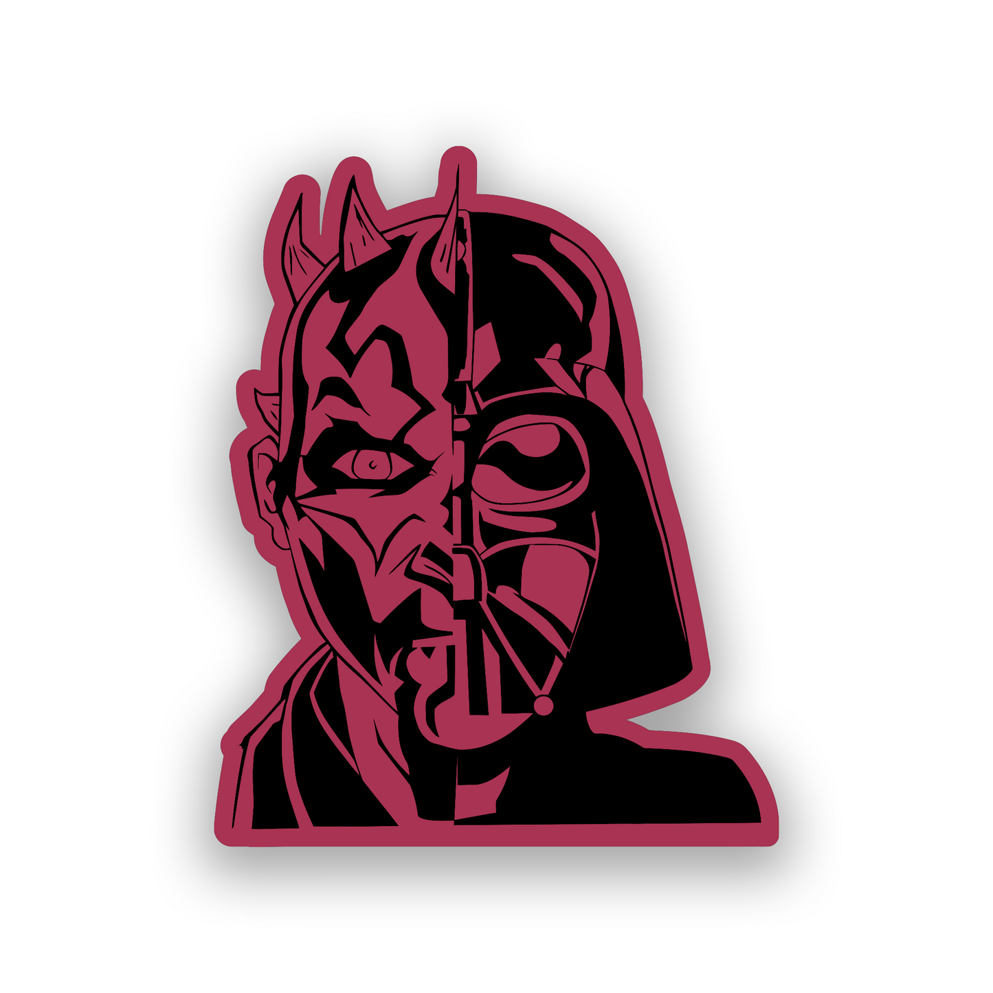 Engraved Sith warrior car badge with dramatic black and white dual character styling