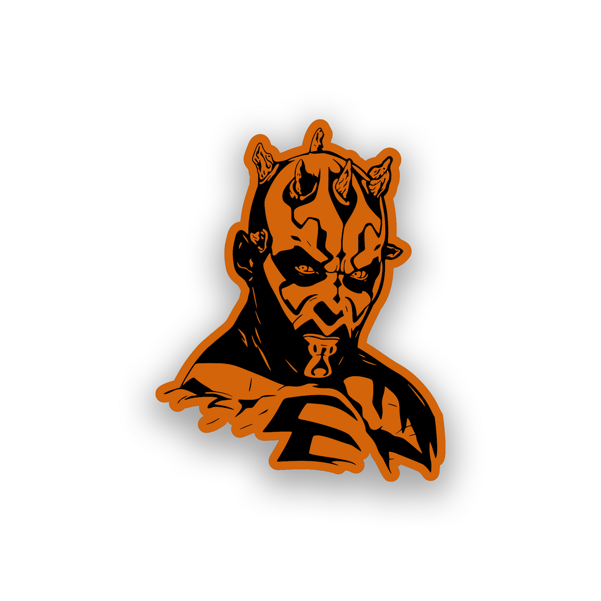 Engraved car emblem inspired by a Sith warrior with bold Star Wars style character artwork