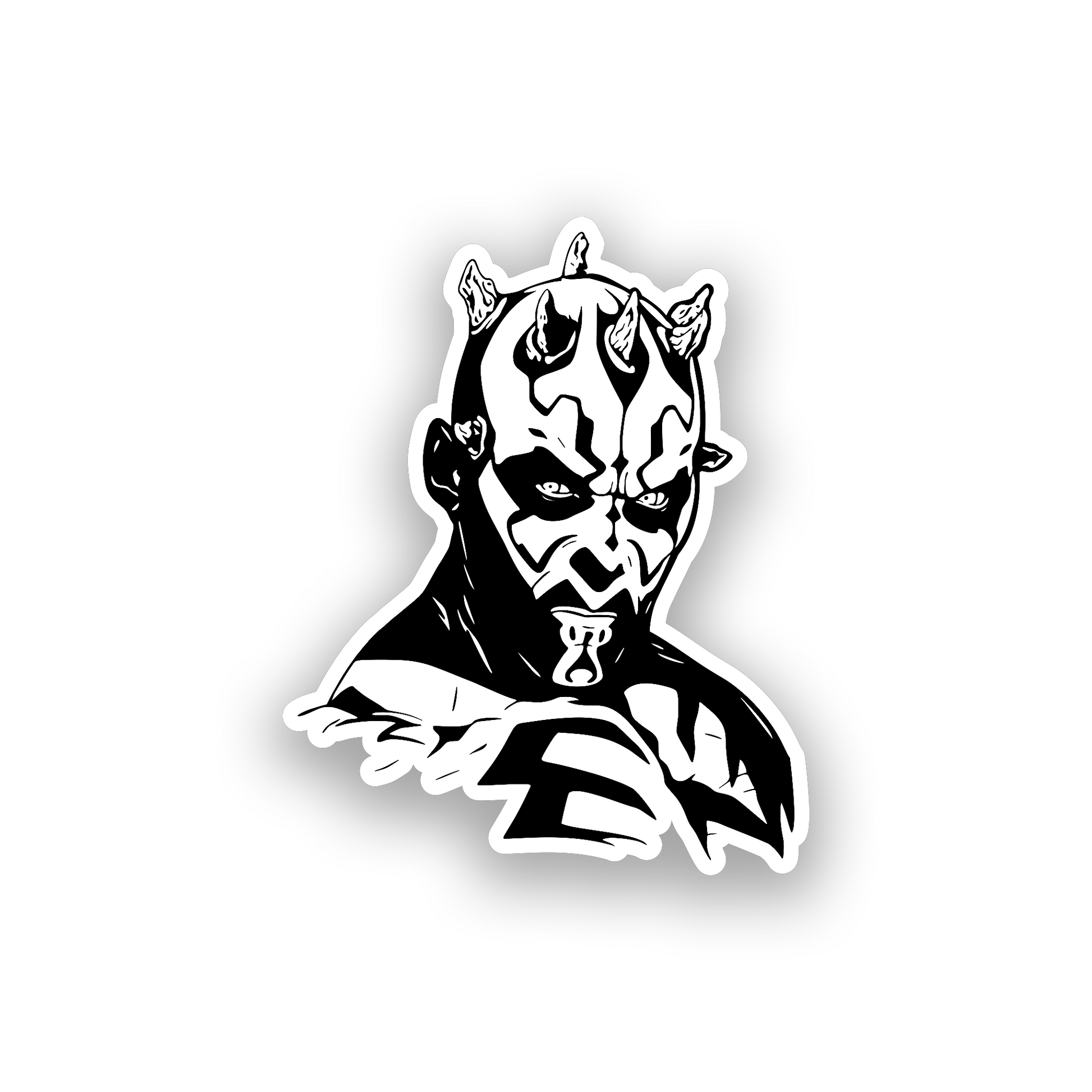 Custom vehicle badge with Darth Maul inspired character artwork for automotive personalization