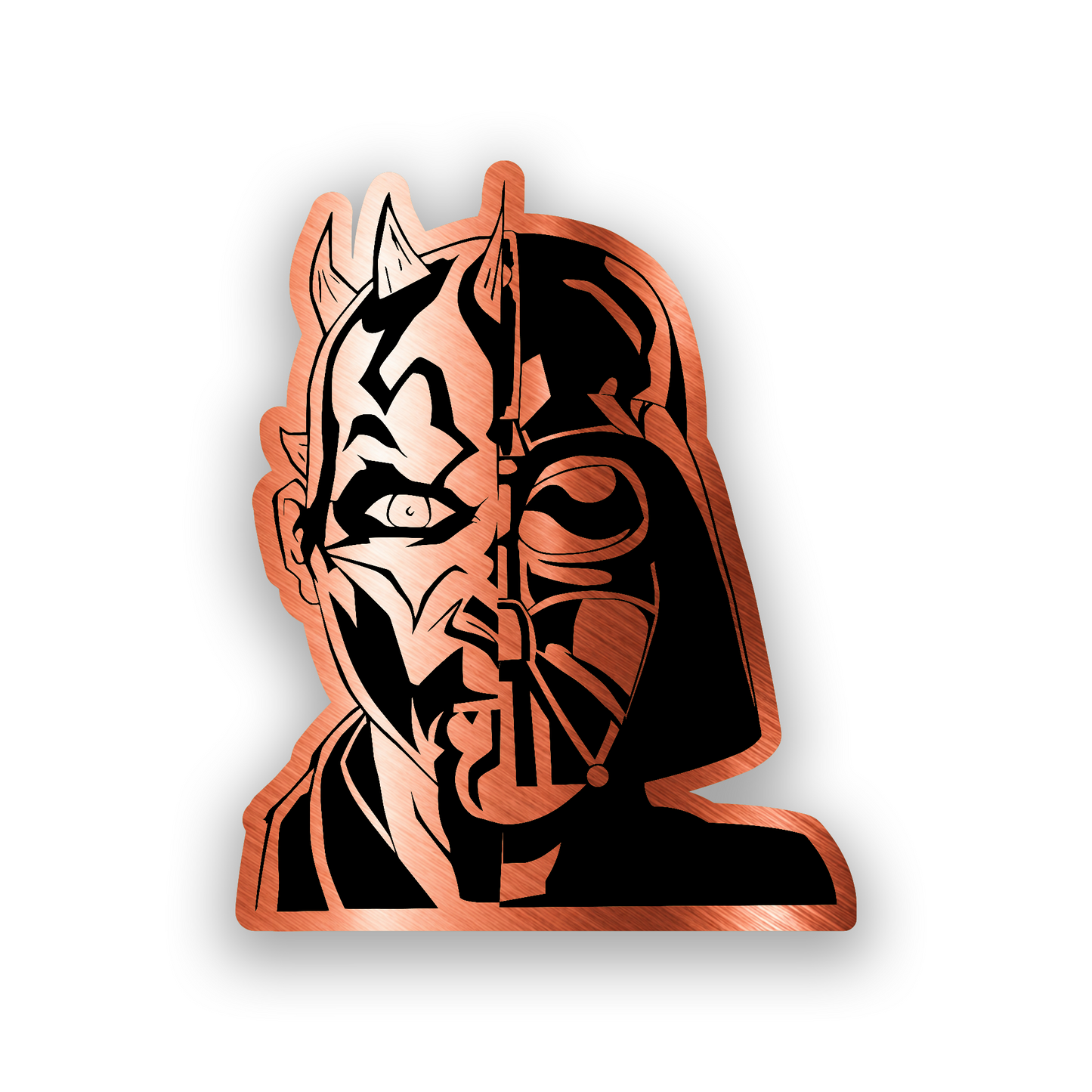 Galactic dark side car badge with detailed engraved half Maul half Vader design
