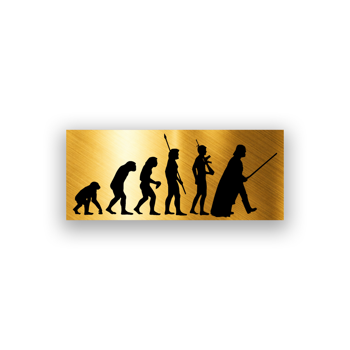 Engraved car emblem inspired by Star Wars featuring evolution style silhouettes leading to Darth Vader