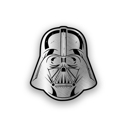 Engraved car badge with Darth Vader helmet inspired automotive artwork