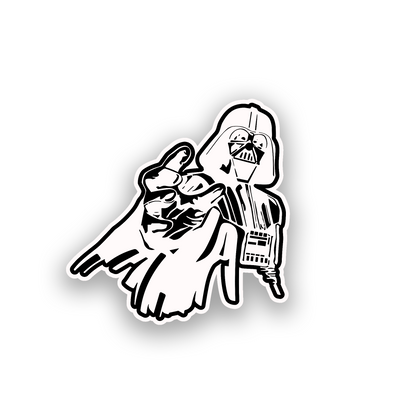 Galactic villain engraved car emblem with Darth Vader inspired black and white design