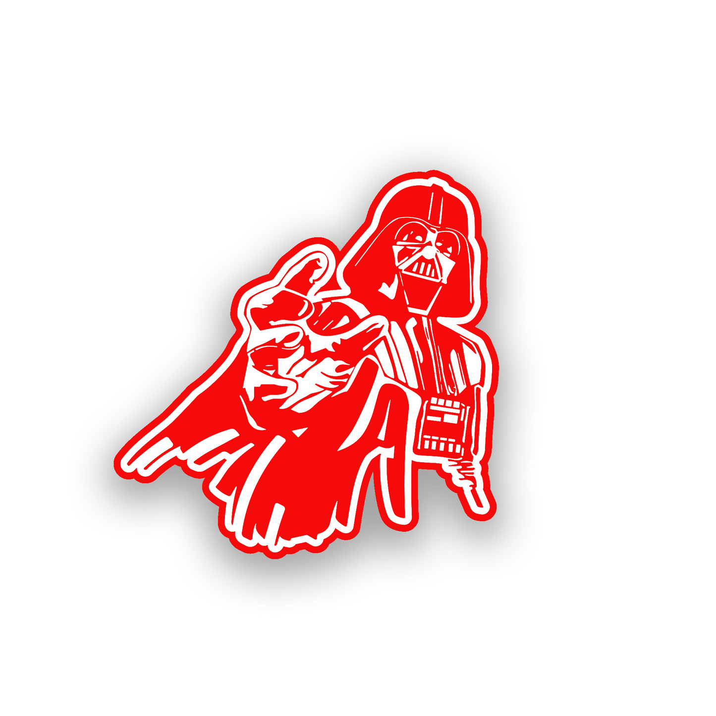 Engraved car emblem inspired by a Sith lord with a dramatic pointing character pose