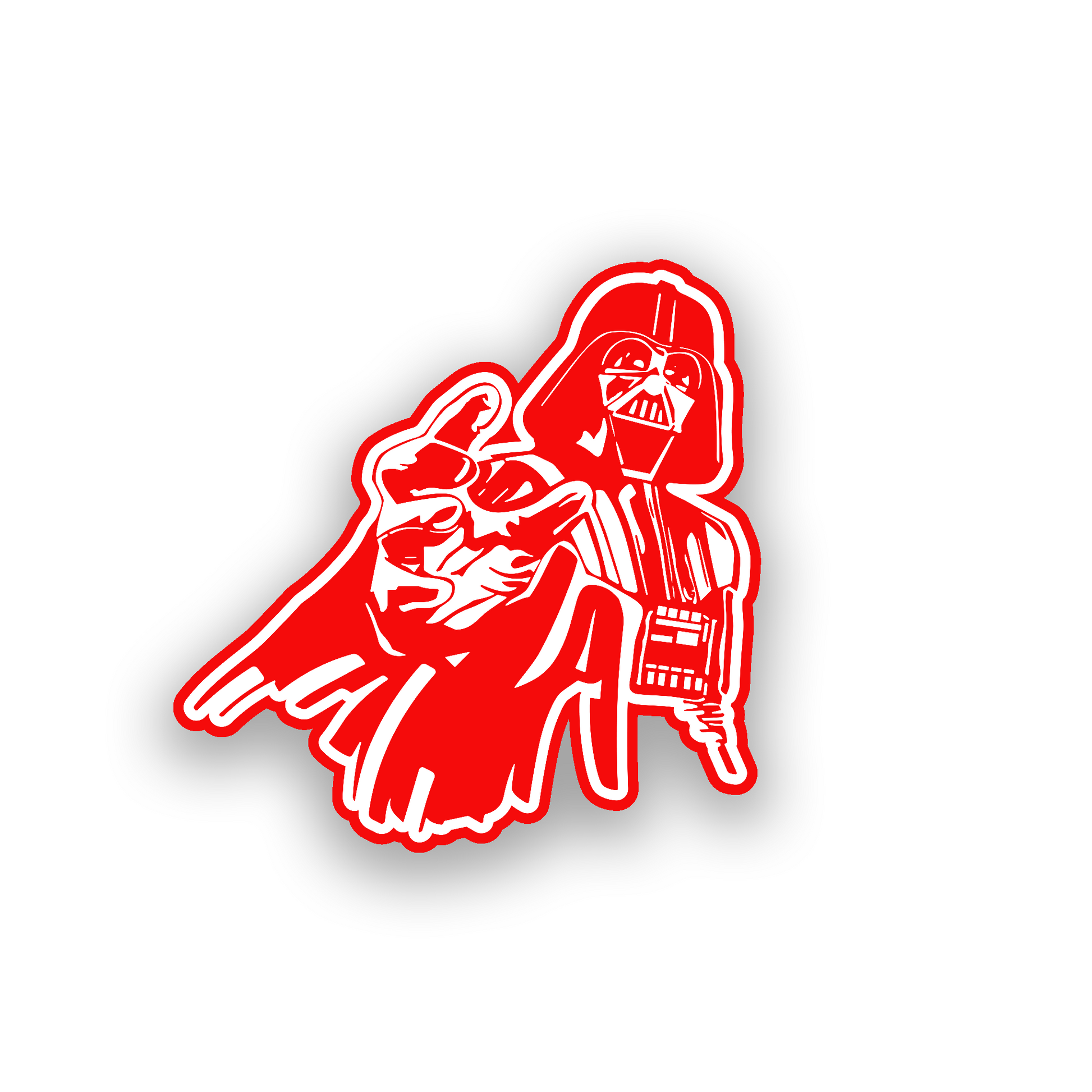 Engraved car emblem inspired by a Sith lord with a dramatic pointing character pose