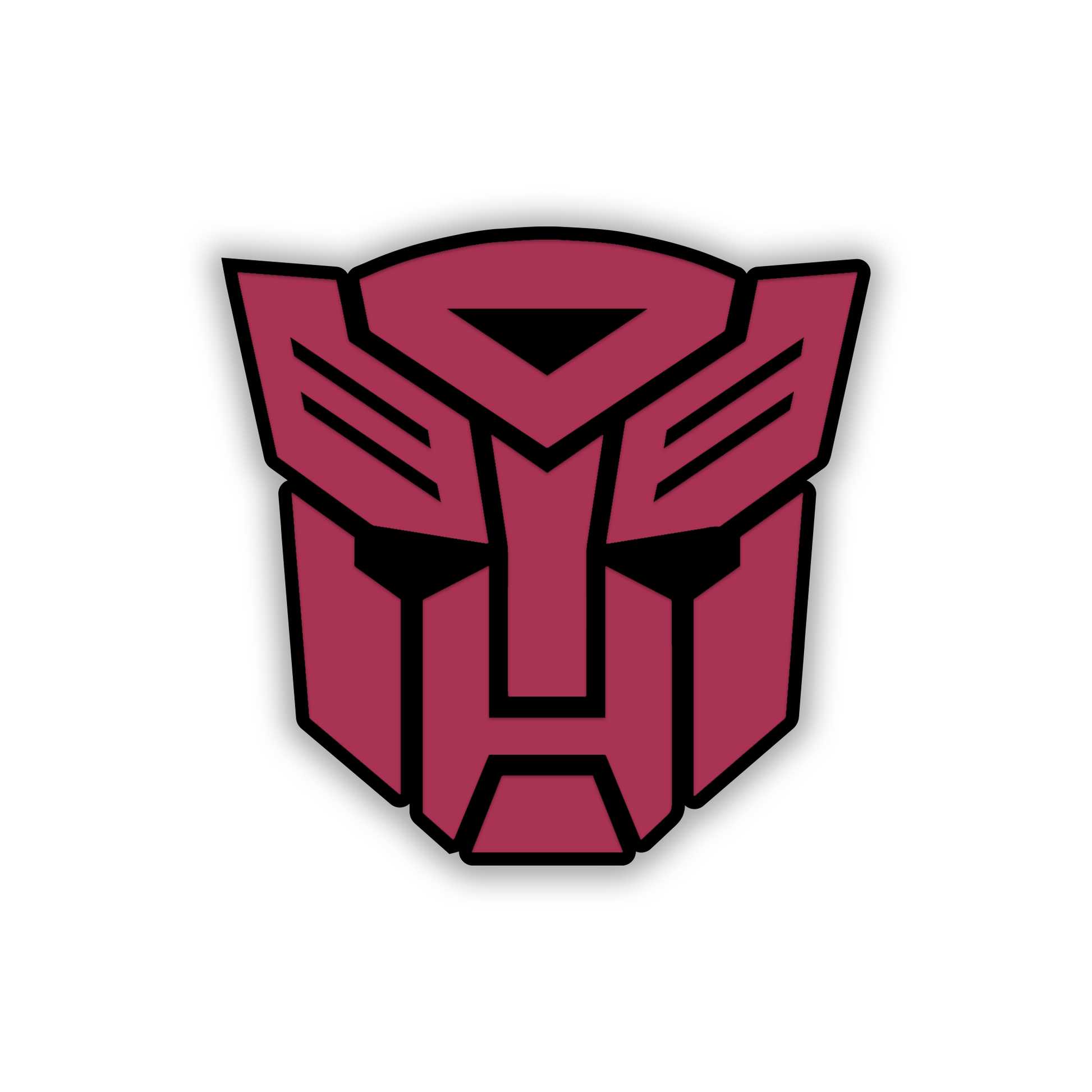 Engraved Decepticon automotive emblem with detailed robotic face design