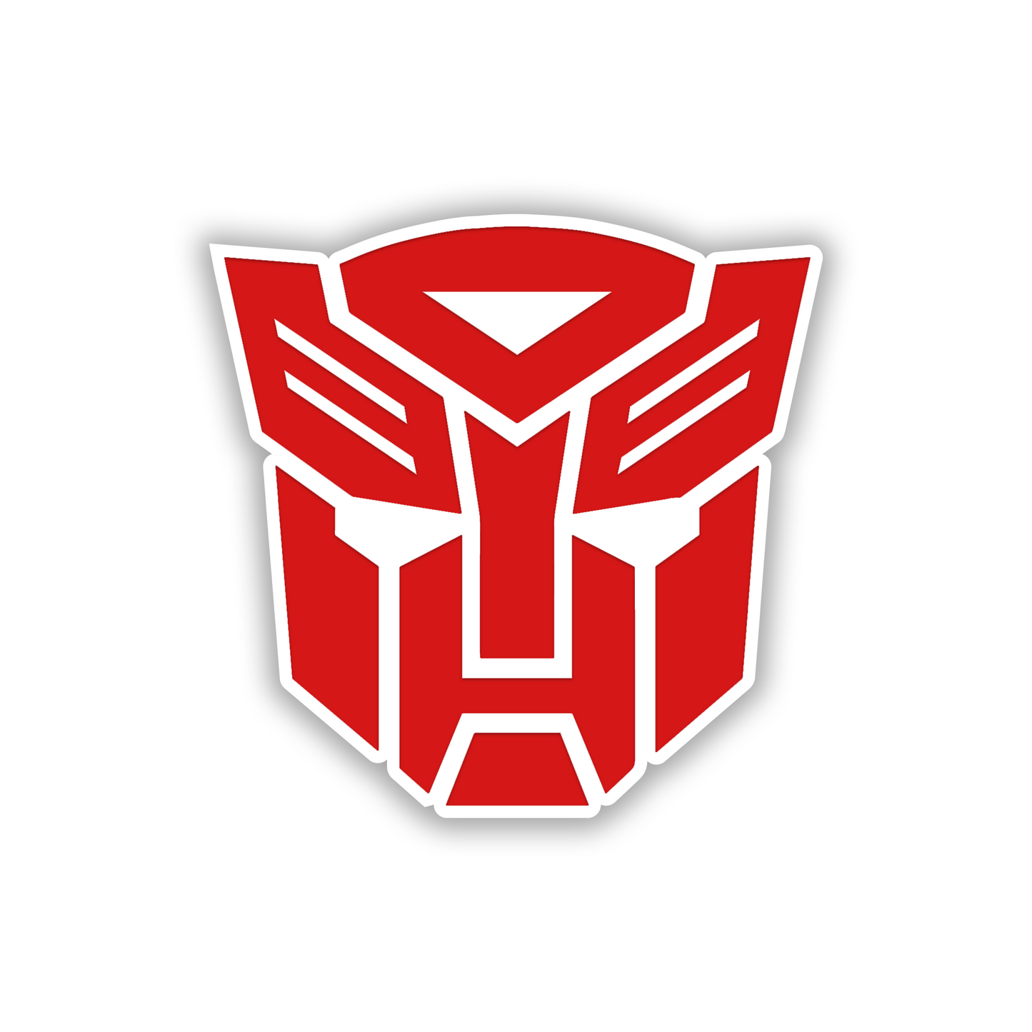 Decepticon robot inspired car fender emblem with brushed silver surface