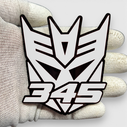 Custom Decepticon 345 fender badge for automotive styling