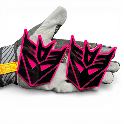 Decepticon inspired emblem for Chevy Silverado tailgate, aggressive black and red acrylic badge for truck customization