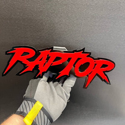 Red and black RAPTOR car badge hitch cover gift for truck owners