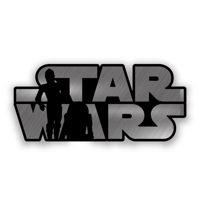 Star Wars engraved car badge in brushed silver and black finish