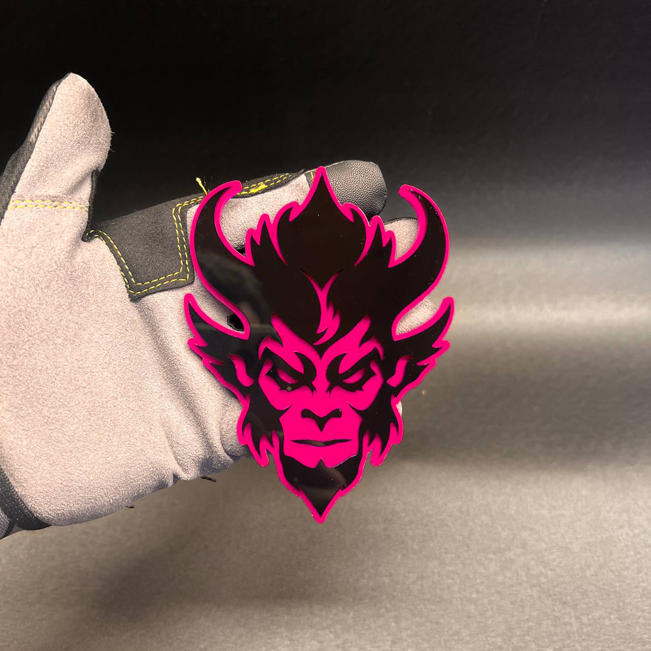 Red and black Monkey King Demon car badge for fender, tailgate, or exterior placement