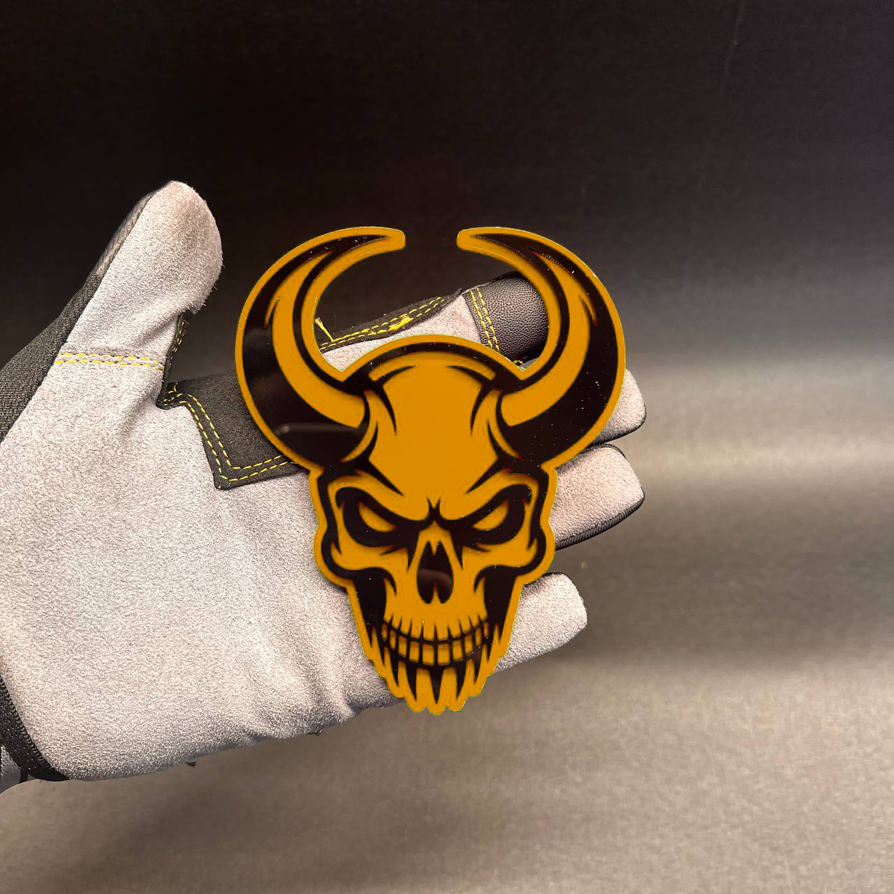 Skull Demon Car Badge Fender Emblem in red and black acrylic