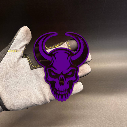 Demon skull custom car badge with 3M adhesive backing