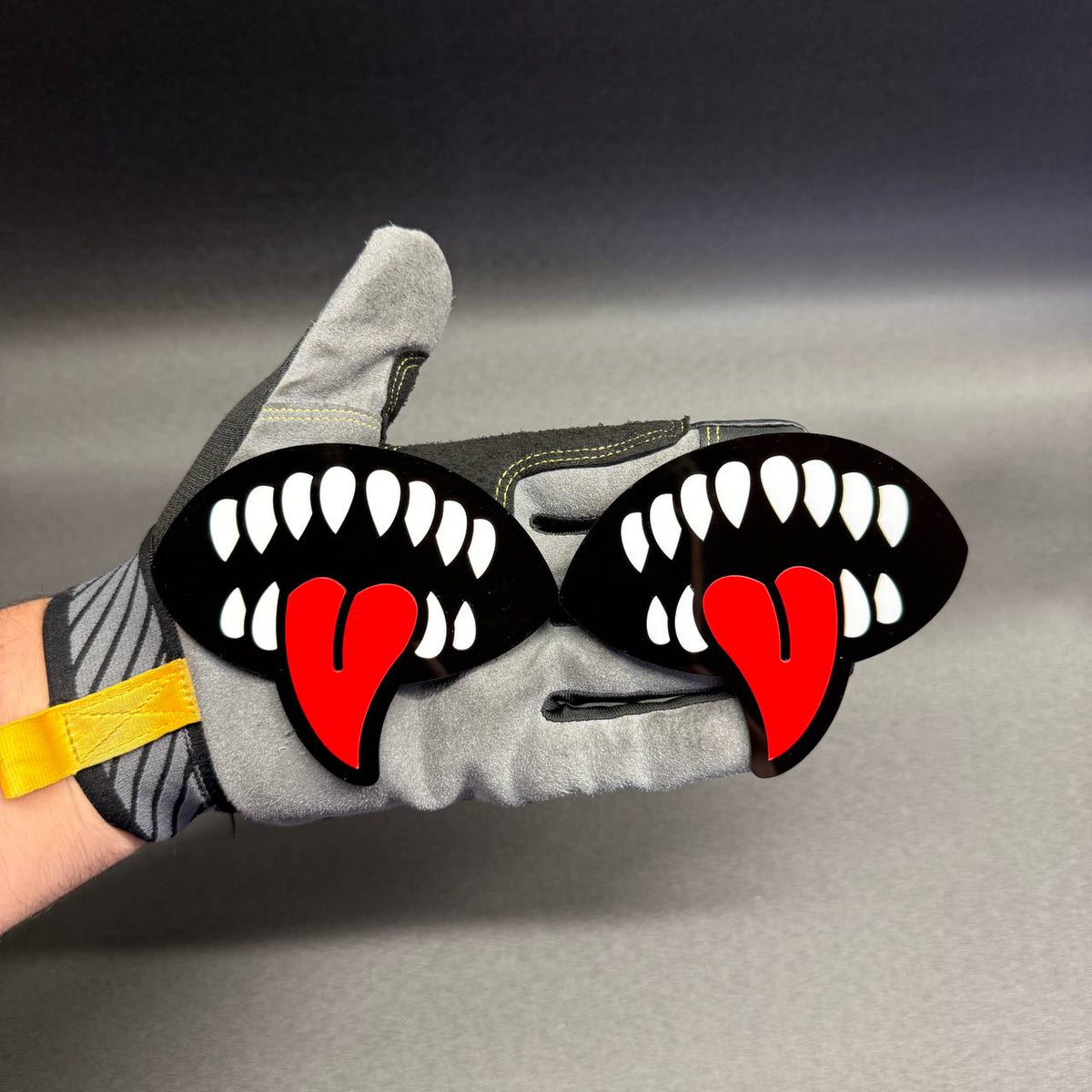 Demon Smile car badge with sharp teeth and tongue custom fender emblem