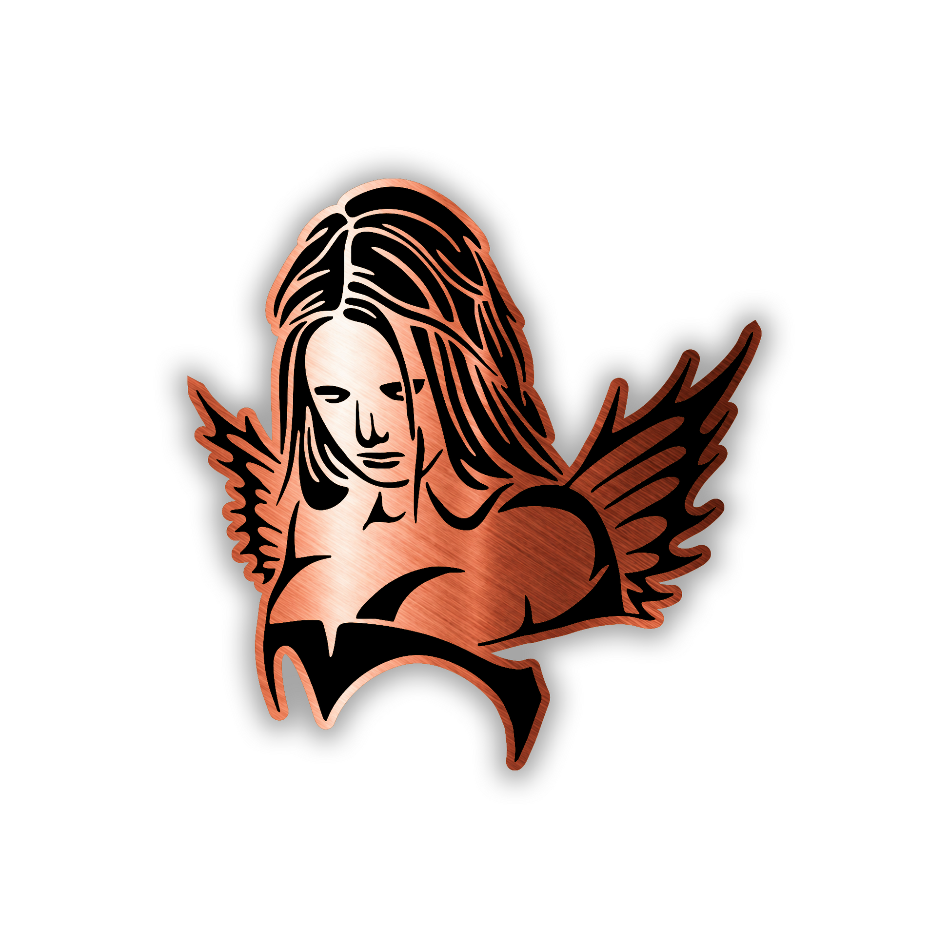 Engraved Devil Girl auto emblem with wings and silver finish