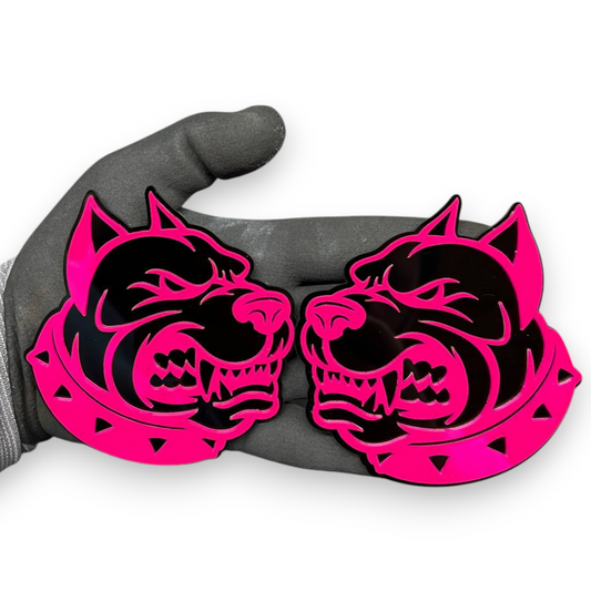 Dog automotive emblem pair for custom car truck hood fender and tailgate use