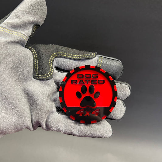 Dog rated paw 4x4 acrylic car badge on Ford F150 Raptor offroad truck performance styling