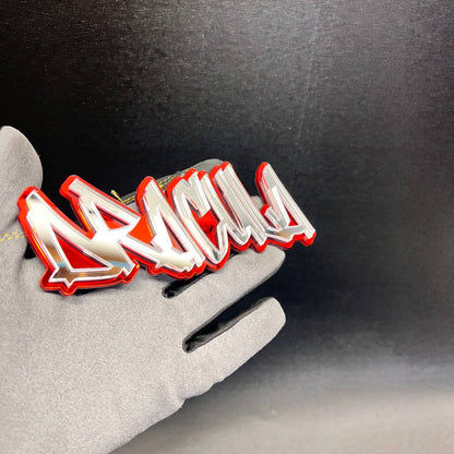 DRACULA graffiti-style car badge emblem with sharp custom lettering