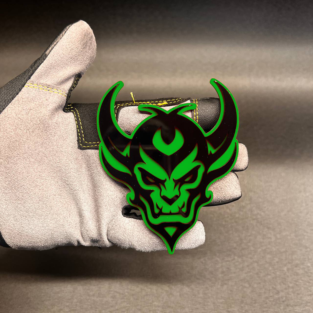 Gothic vampire horned car badge with 3M adhesive backing
