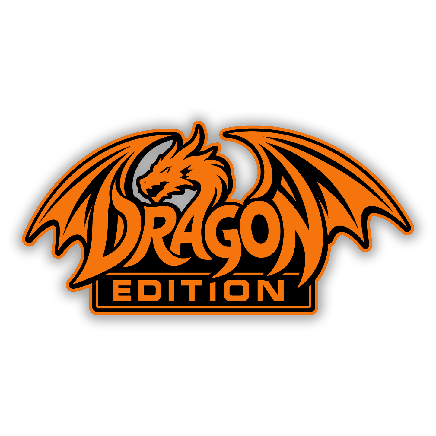 Dragon wing car badge with bold Dragon Edition lettering for fender or body installation