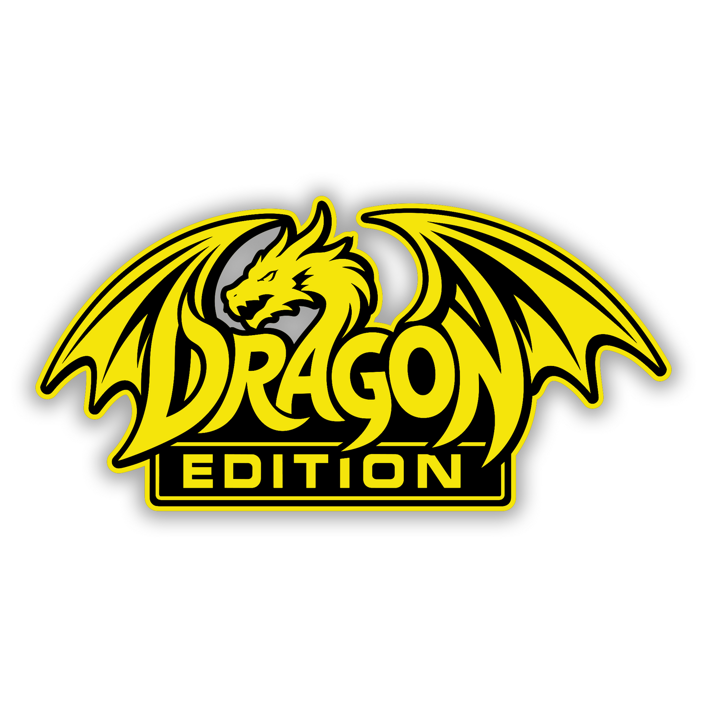 Dragon Edition automotive fender badge with engraved silver surface and detailed wing design