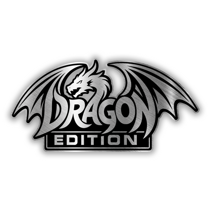 Dragon Edition engraved car badge emblem with silver and black dragon wing design