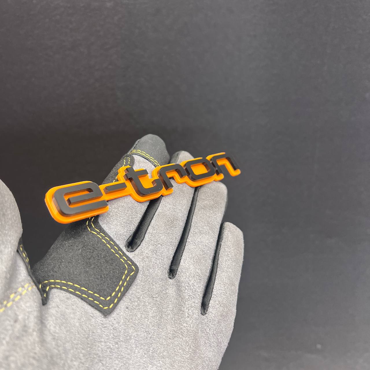 E-TRON car exterior badge with 3M adhesive backing for easy install