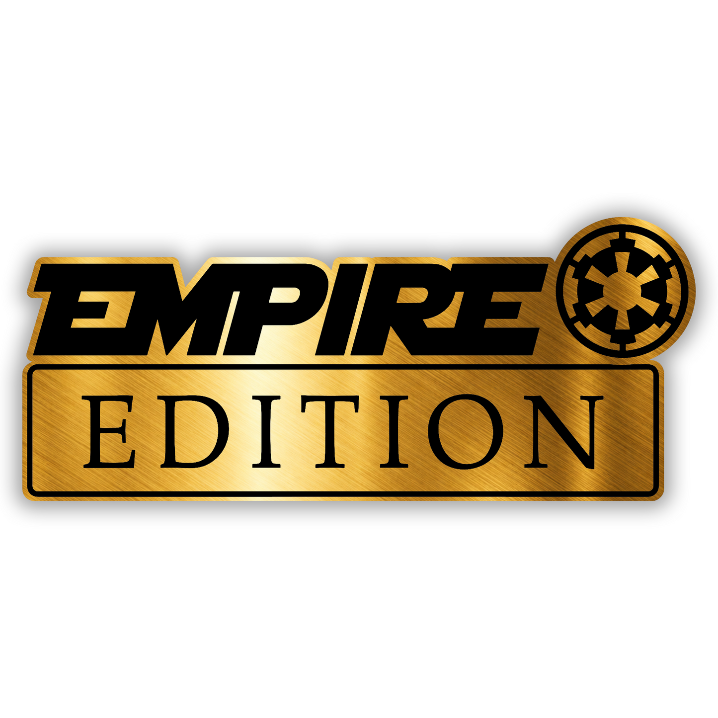 Brushed silver Empire Edition vehicle emblem with detailed engraved lettering