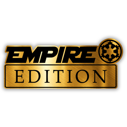 Brushed silver Empire Edition vehicle emblem with detailed engraved lettering